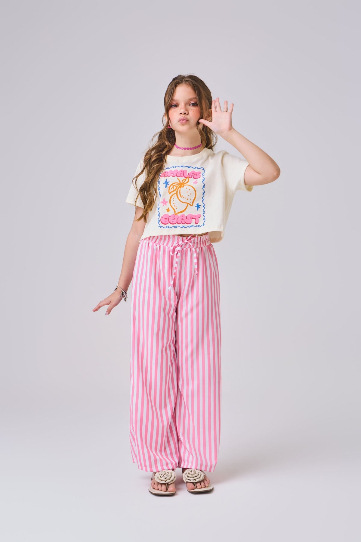 Conjunto calça listras rosa