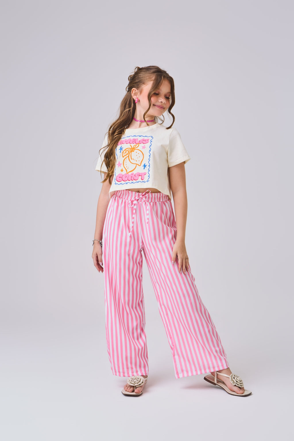 Conjunto calça listras rosa