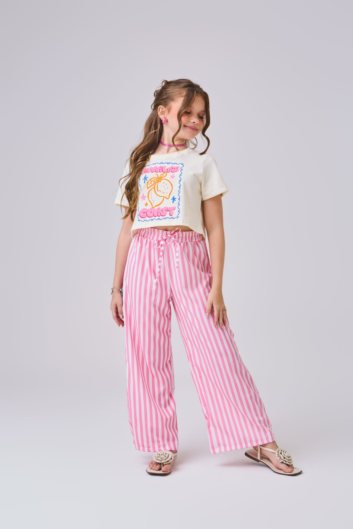 Conjunto calça listras rosa