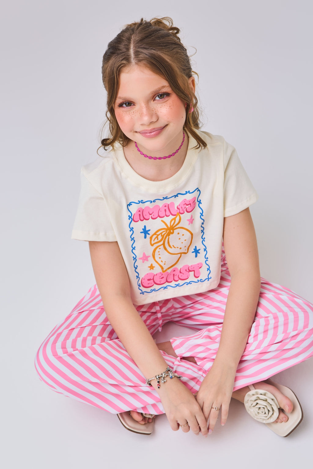Conjunto calça listras rosa