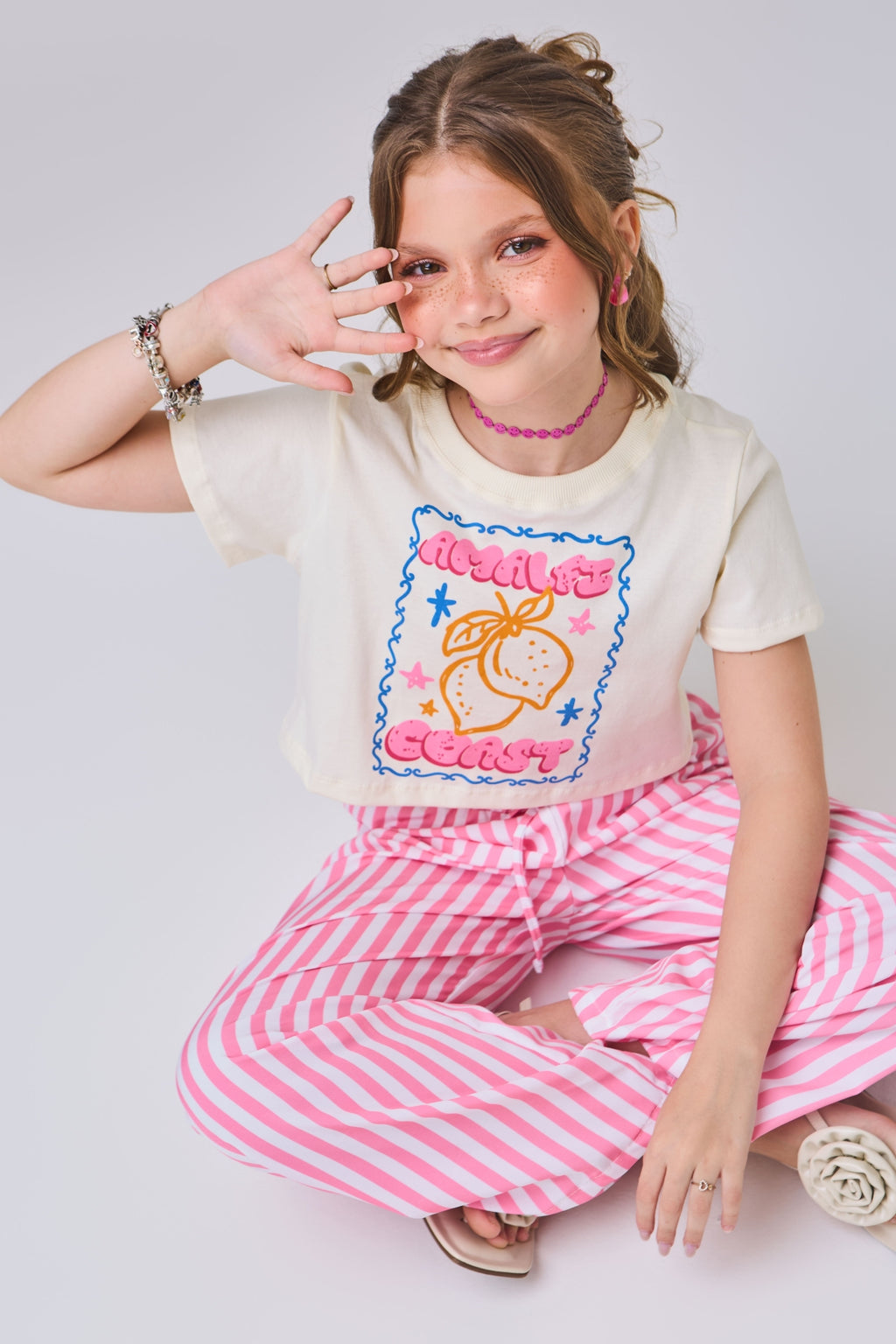 Conjunto calça listras rosa
