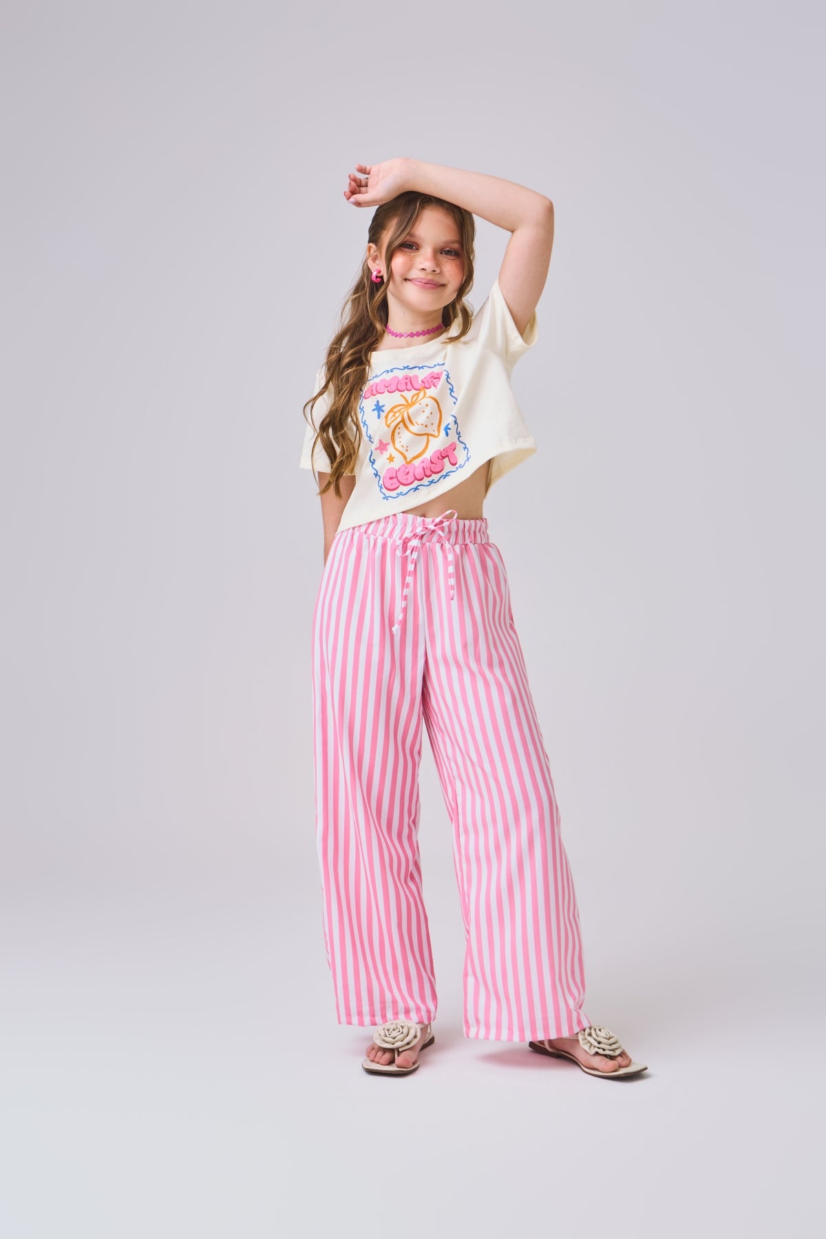 Conjunto calça listras rosa