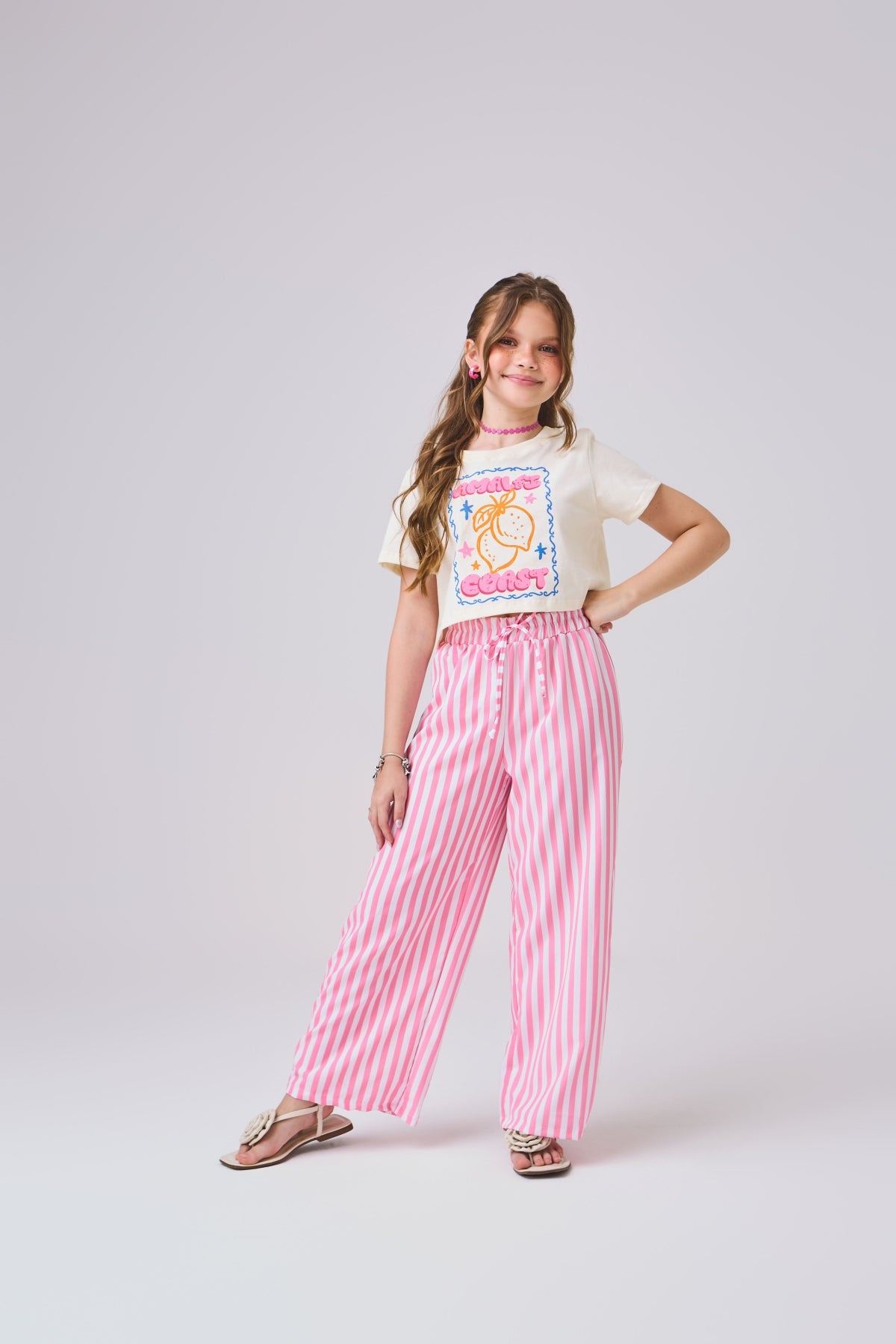 Conjunto calça listras rosa