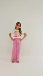 Conjunto calça listras rosa